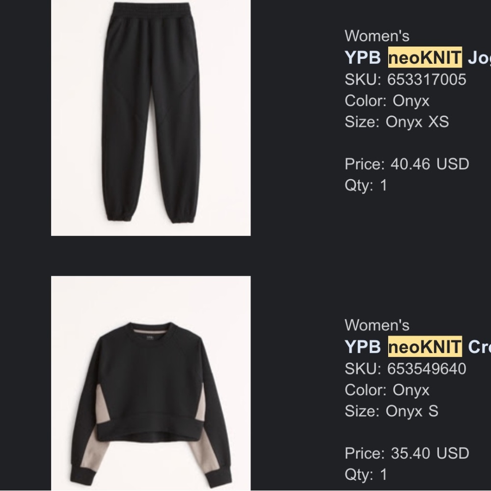 Abercrombie YPB NeoKnit Jogger Set Size XS/S